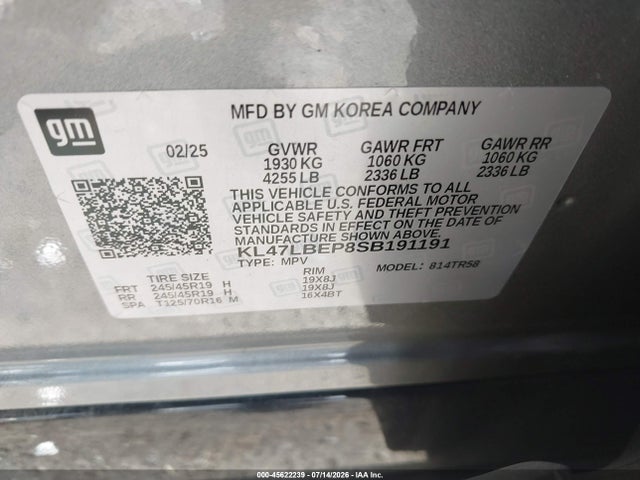 Aukcja sprzedaży 2025 Buick Envista Sport Touring Fwd, vin: KL47LBEP8SB191191, numer aukcji: 45622239