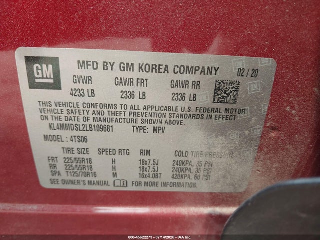 Продаж на аукціоні авто 2020 Buick Encore Gx Fwd Select, vin: KL4MMDSL2LB109681, номер лоту: 45622273