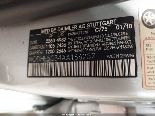 2010 Mercedes-benz E 350 მანქანა იყიდება აუქციონზე, vin: WDDHF5GB4AA166237, აუქციონის ნომერი: 45622291