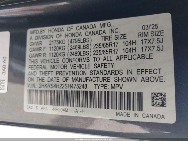 2HKRS4H22SH475248 Honda Cr-v Lx Awd