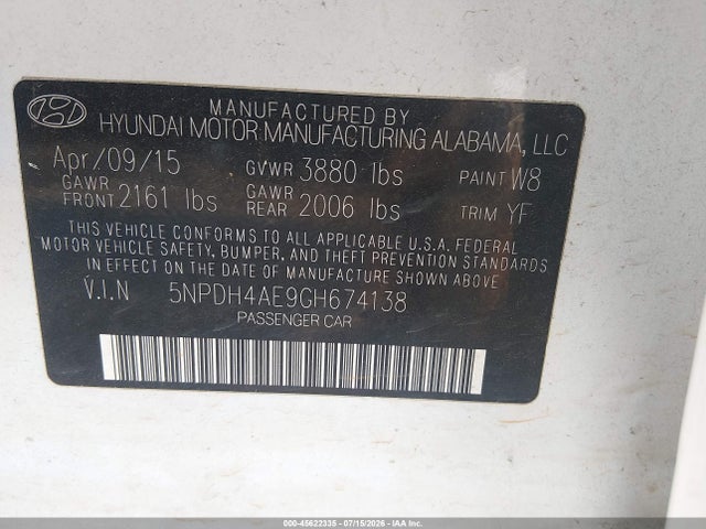 Продажа на аукционе авто 2016 Hyundai Elantra Value Edition, vin: 5NPDH4AE9GH674138, номер лота: 45622335
