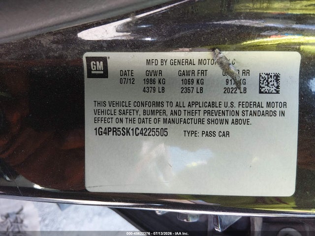 Aukcja sprzedaży 2012 Buick Verano Convenience Group, vin: 1G4PR5SK1C4225505, numer aukcji: 45622376