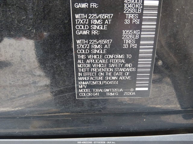 Aukcja sprzedaży 2020 Nissan Rogue Sv, vin: KNMAT2MT3LP504551, numer aukcji: 45622388