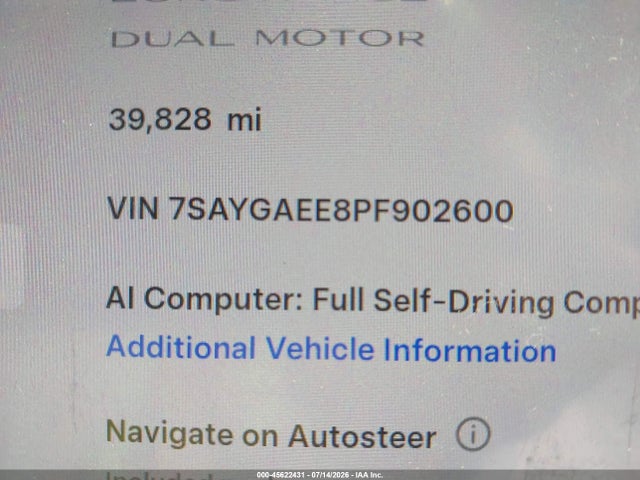 Auction sale of the 2023 Tesla Model Y Awd/long Range Dual Motor All-wheel Drive, vin: 7SAYGAEE8PF902600, lot number: 45622431