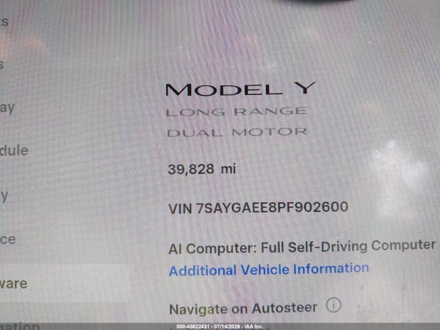 Auction sale of the 2023 Tesla Model Y Awd/long Range Dual Motor All-wheel Drive, vin: 7SAYGAEE8PF902600, lot number: 45622431