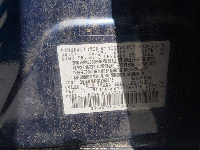Продажа на аукционе авто 2019 Nissan Sentra S, vin: 3N1AB7AP6KY368732, номер лота: 45622442