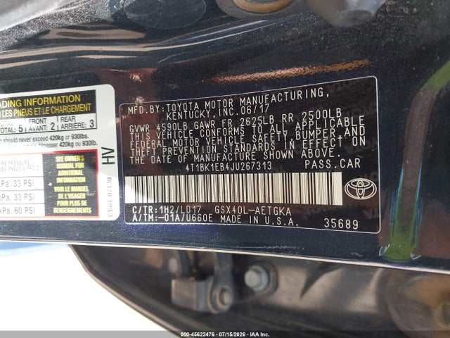 4T1BK1EB4JU267313 Toyota AVALON XLE