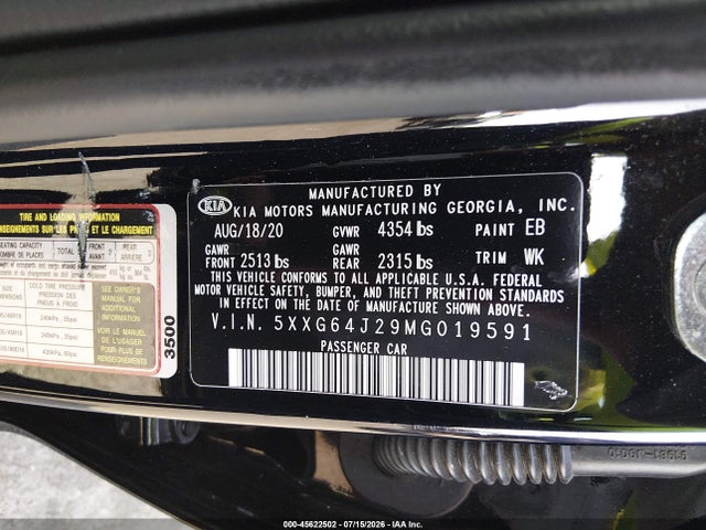 45622502 :رقم المزاد ، 5XXG64J29MG019591 vin ، 2021 Kia K5 Gt-line مزاد بيع