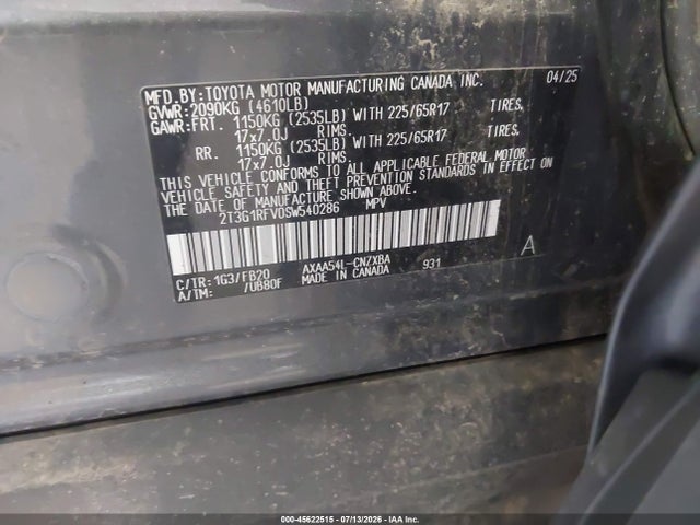 2025 Toyota Rav4 Le მანქანა იყიდება აუქციონზე, vin: 2T3G1RFV0SW540286, აუქციონის ნომერი: 45622515