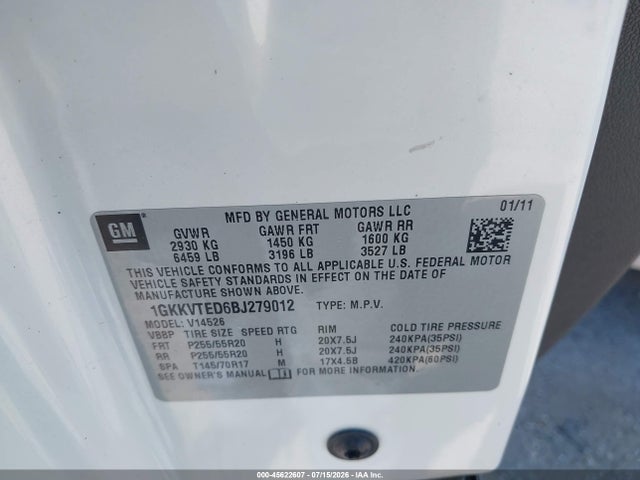 Aukcja sprzedaży 2011 Gmc Acadia Denali, vin: 1GKKVTED6BJ279012, numer aukcji: 45622607