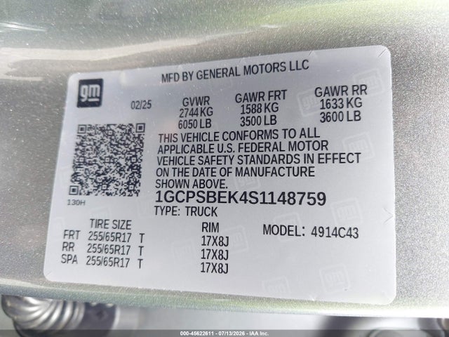 1GCPSBEK4S1148759 Chevrolet Colorado 2wd Wt