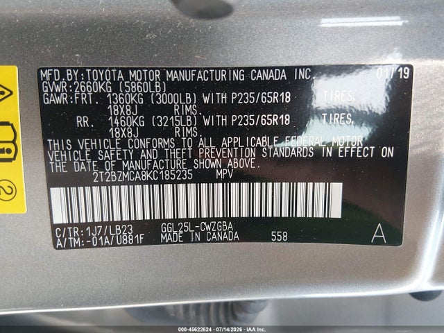 Продаж на аукціоні авто 2019 Lexus Rx 350, vin: 2T2BZMCA8KC185235, номер лоту: 45622624