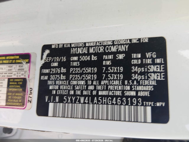 Продажа на аукционе авто 2017 Hyundai Santa Fe Sport 2.0t Ultimate, vin: 5XYZW4LA5HG463193, номер лота: 45622630