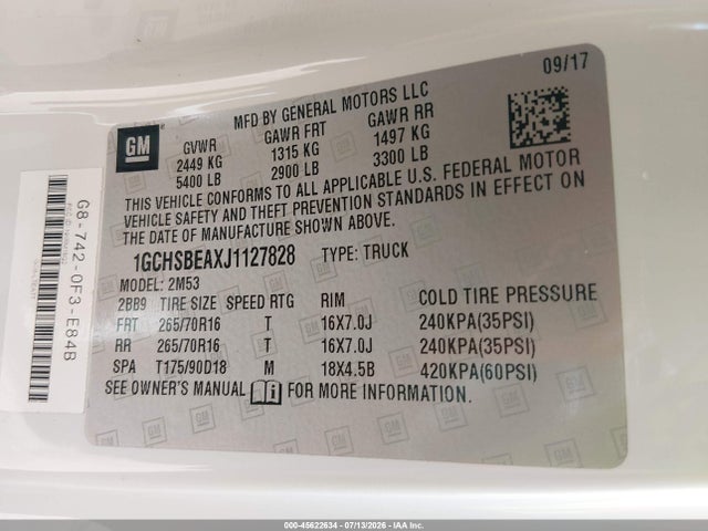 Chevrolet Colorado Wt 2018 1GCHSBEAXJ1127828 Image 9