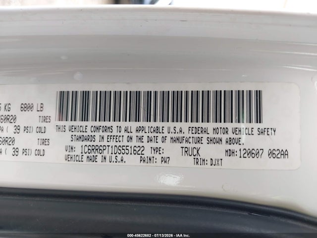 Продаж на аукціоні авто 2013 Ram 1500 Laramie Longhorn Edition, vin: 1C6RR6PT1DS551622, номер лоту: 45622682