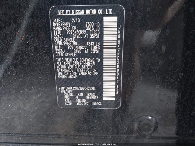 Продажа на аукционе авто 2013 Infiniti Qx56, vin: JN8AZ2NE2D9042928, номер лота: 45622702