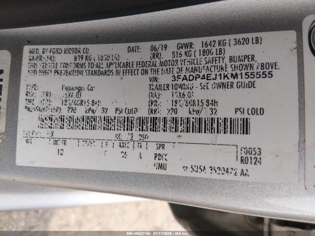 Продаж на аукціоні авто 2019 Ford Fiesta Se, vin: 3FADP4EJ1KM155555, номер лоту: 45622740