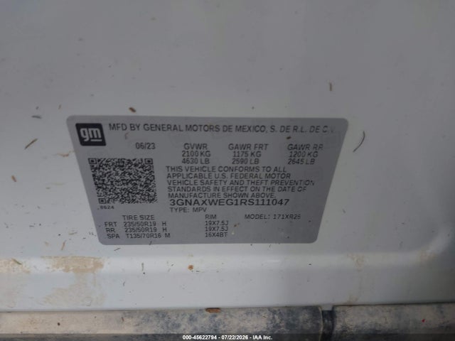 Продаж на аукціоні авто 2024 Chevrolet Equinox Awd Rs, vin: 3GNAXWEG1RS111047, номер лоту: 45622794
