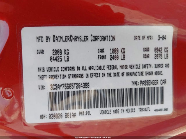 Продаж на аукціоні авто 2005 Chrysler Pt Cruiser Gt, vin: 3C3AY75S65T284359, номер лоту: 45622798