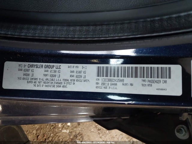 45622803 :رقم المزاد ، 1C3CCBBB2CN125009 vin ، 2012 Chrysler 200 Touring مزاد بيع
