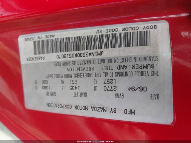 Aukcja sprzedaży 1994 Mazda Mx-5 Miata, vin: JM1NA3530R0519070, numer aukcji: 45622852