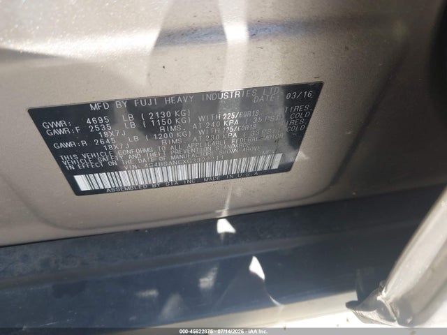 Продаж на аукціоні авто 2016 Subaru Outback 2.5i Limited, vin: 4S4BSANCXG3322211, номер лоту: 45622875