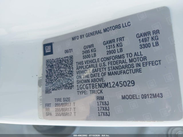 2021 Chevrolet Colorado Wt მანქანა იყიდება აუქციონზე, vin: 1GCGTBEN0M1245029, აუქციონის ნომერი: 45622892