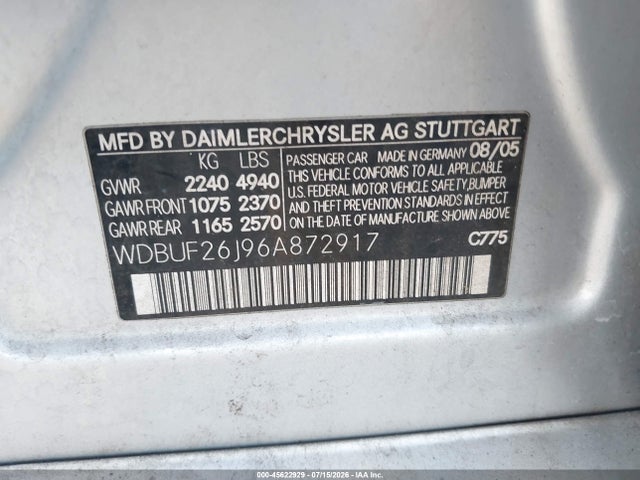 Aukcja sprzedaży 2006 Mercedes-benz E 320 Cdi, vin: WDBUF26J96A872917, numer aukcji: 45622929