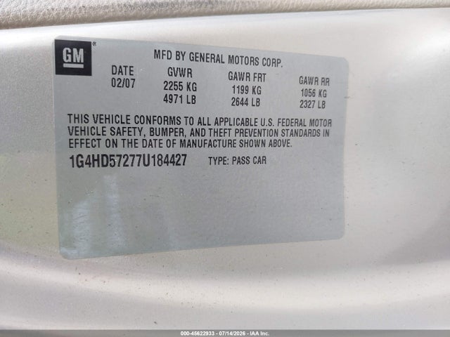 Auction sale of the 2007 Buick Lucerne Cxl, vin: 1G4HD57277U184427, lot number: 45622933