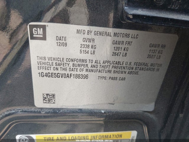 2010 Buick Lacrosse Cxs მანქანა იყიდება აუქციონზე, vin: 1G4GE5GV0AF188396, აუქციონის ნომერი: 45622968