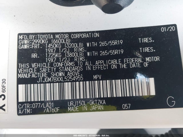 Aukcja sprzedaży 2020 Lexus Gx 460 Luxury, vin: JTJGM7BXXL5254955, numer aukcji: 45622972