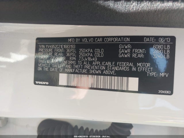 45623019 :رقم المزاد ، YV4952CZ1E1683193 vin ، 2014 Volvo Xc90 3.2 Platinum مزاد بيع