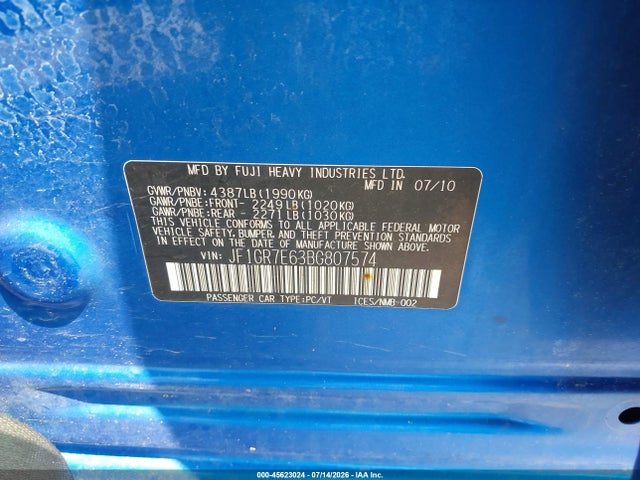 Продаж на аукціоні авто 2011 Subaru Impreza Wrx, vin: JF1GR7E63BG807574, номер лоту: 45623024