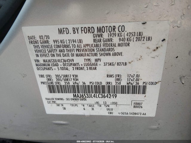 MAJ6S3JL4LC364249 Ford Ecosport Ses