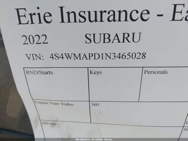 Aukcja sprzedaży 2022 Subaru Ascent Limited, vin: 4S4WMAPD1N3465028, numer aukcji: 45623074