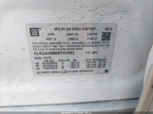 Aukcja sprzedaży 2019 Buick Encore Fwd Preferred, vin: KL4CJASB8KB741092, numer aukcji: 45623076