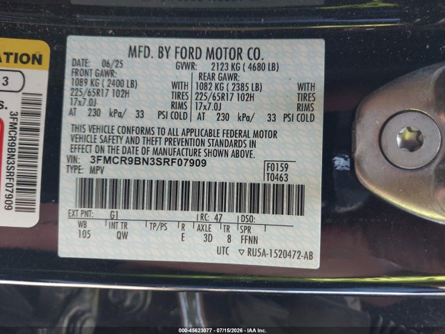 Продаж на аукціоні авто 2025 Ford Bronco Sport Big Bend, vin: 3FMCR9BN3SRF07909, номер лоту: 45623077