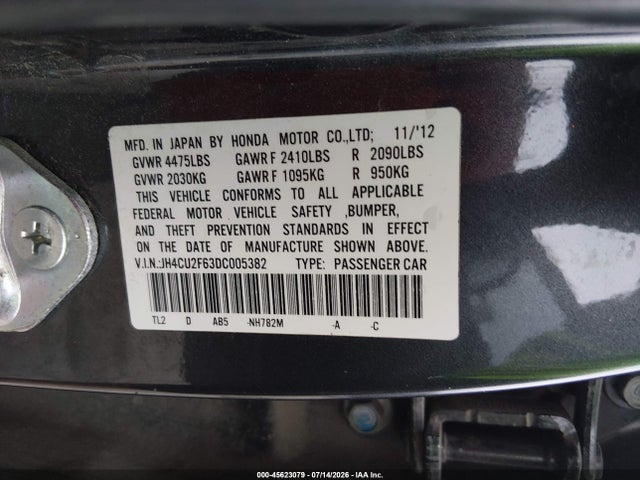 45623079 :رقم المزاد ، JH4CU2F63DC005382 vin ، 2013 Acura Tsx 2.4 مزاد بيع