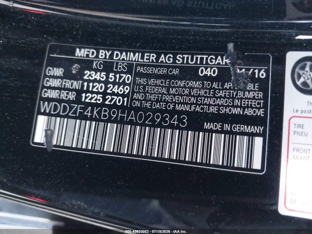 2017 Mercedes-benz E 300 4matic მანქანა იყიდება აუქციონზე, vin: WDDZF4KB9HA029343, აუქციონის ნომერი: 45623082