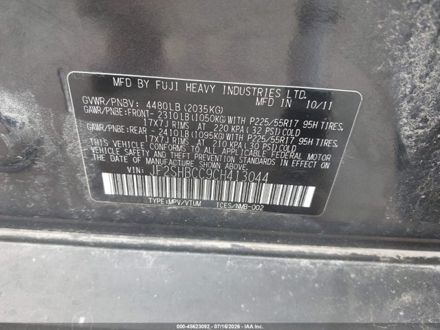 Aukcja sprzedaży 2012 Subaru Forester 2.5x Premium, vin: JF2SHBCC9CH413044, numer aukcji: 45623092
