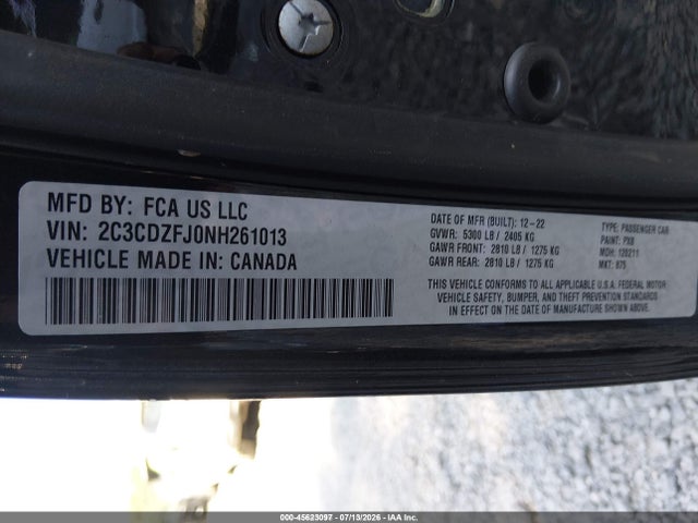 Продаж на аукціоні авто 2022 Dodge Challenger R/t Scat Pack, vin: 2C3CDZFJ0NH261013, номер лоту: 45623097