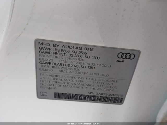 Aukcja sprzedaży 2016 Audi Q5 3.0t Premium Plus, vin: WA1D7AFP2GA046676, numer aukcji: 45623115