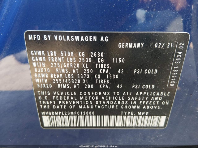 WVGDMPE23MP012886 Volkswagen Id.4 1st Edition