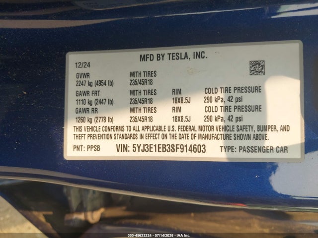 Tesla Model 3 Long Range All-wheel Drive 2025 5YJ3E1EB3SF914603 Image 9
