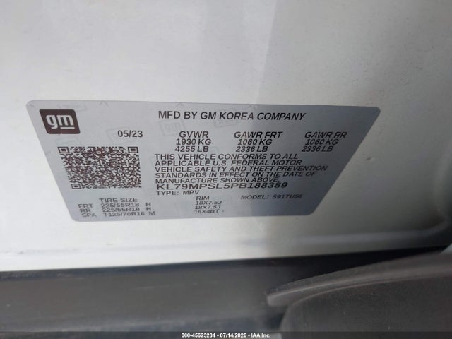 KL79MPSL5PB188389 Chevrolet Trailblazer Fwd Lt