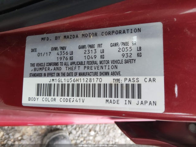 2017 Mazda Mazda6 Sport მანქანა იყიდება აუქციონზე, vin: JM1GL1U56H1128170, აუქციონის ნომერი: 45623272