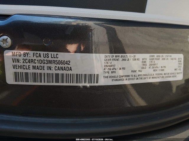 Продажа на аукционе авто 2021 Chrysler Voyager Lxi, vin: 2C4RC1DG3MR506042, номер лота: 45623303