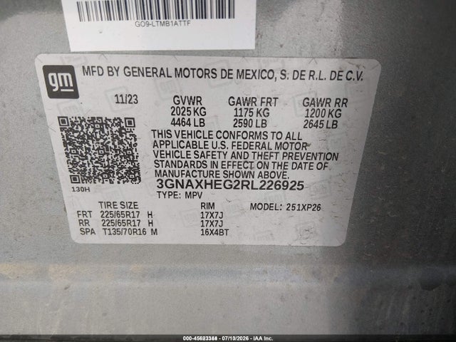 Aukcja sprzedaży 2024 Chevrolet Equinox Fwd Ls, vin: 3GNAXHEG2RL226925, numer aukcji: 45623344