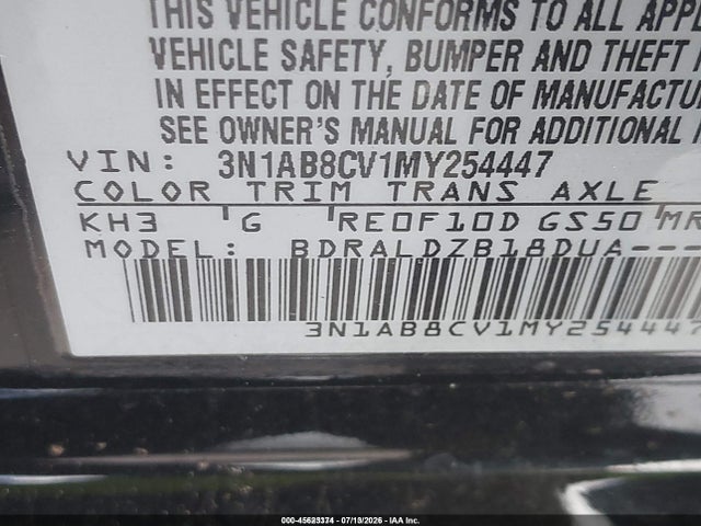 3N1AB8CV1MY254447 Nissan Sentra Sv Xtronic Cvt