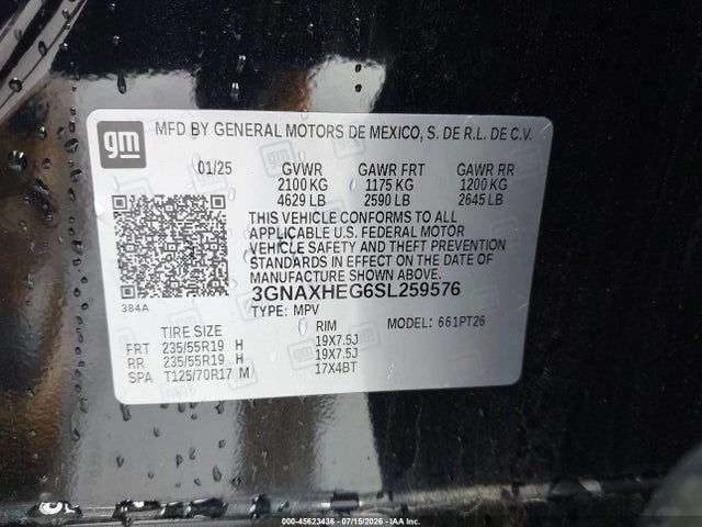 Продаж на аукціоні авто 2025 Chevrolet Equinox Fwd Lt, vin: 3GNAXHEG6SL259576, номер лоту: 45623436